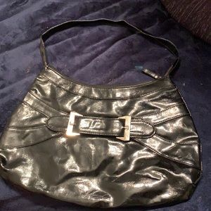 Black faux leather shoulder bag